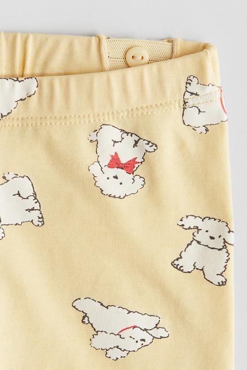 Printed cotton leggings - light yellow dogs