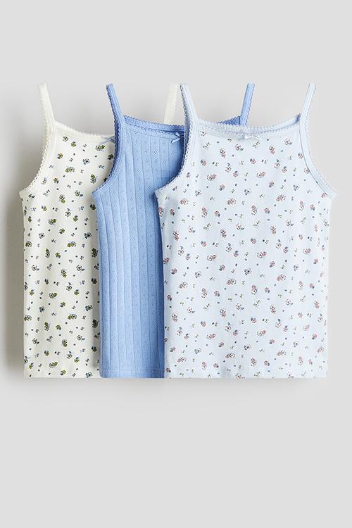 3 pack cotton strappy tops - blue floral