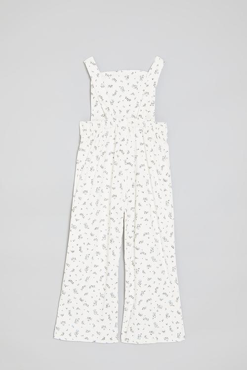 Flower branch printed jumpsuit - white