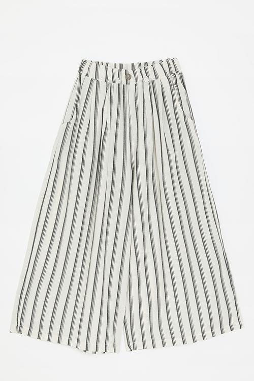 Wide leg pants with curved inset pockets - dark grey stripes