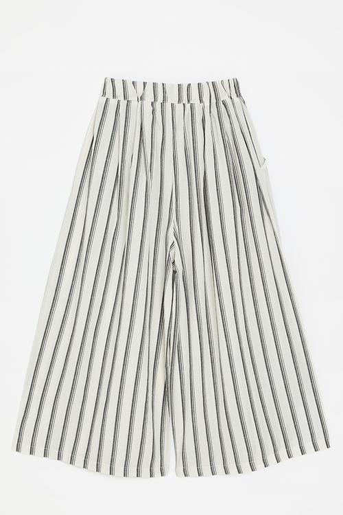 Wide leg pants with curved inset pockets - dark grey stripes
