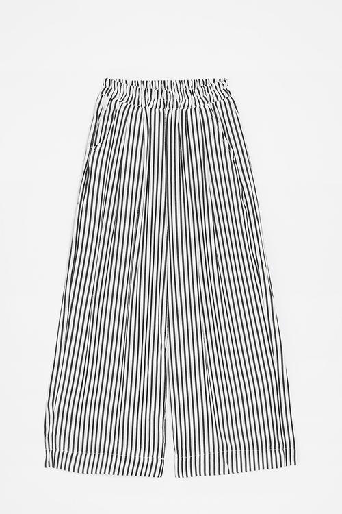 Pencil striped wide leg pants - black/white