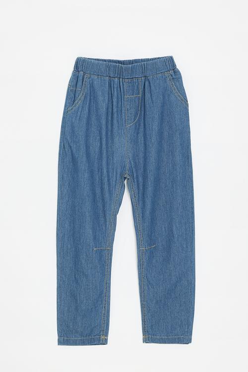 Chambray denim jeans with elasticated waist - blue