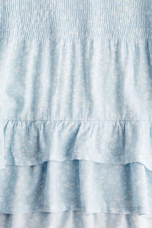 Smock-detail dress - light blue floral
