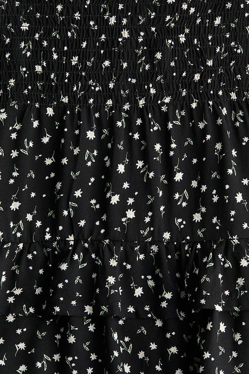 Smock-detail dress - black floral 