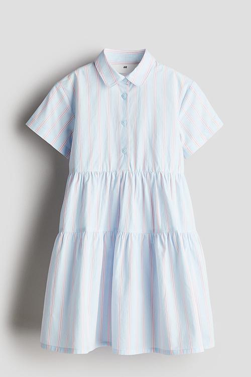 Cotton shirt dress - light blue striped