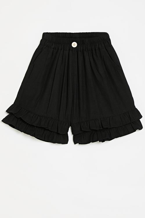 Frilled hem shorts - black
