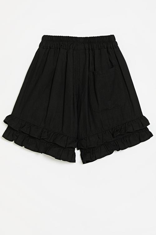 Frilled hem shorts - black