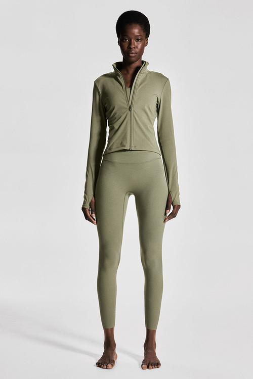 Ankle-length sports leggings with softmove™ - khaki green