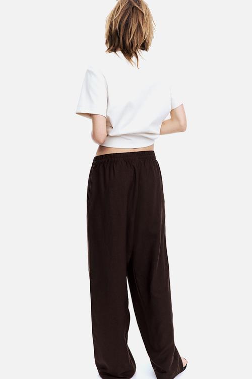 Linen-blend trousers - dark brown