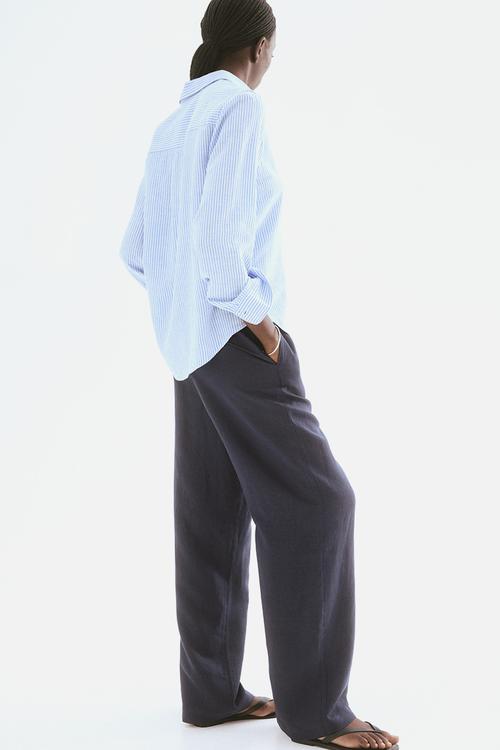 Linen-blend trousers - navy blue