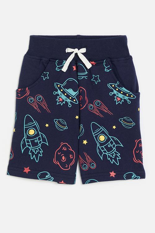 Space-themed printed sweatshorts - navy blue