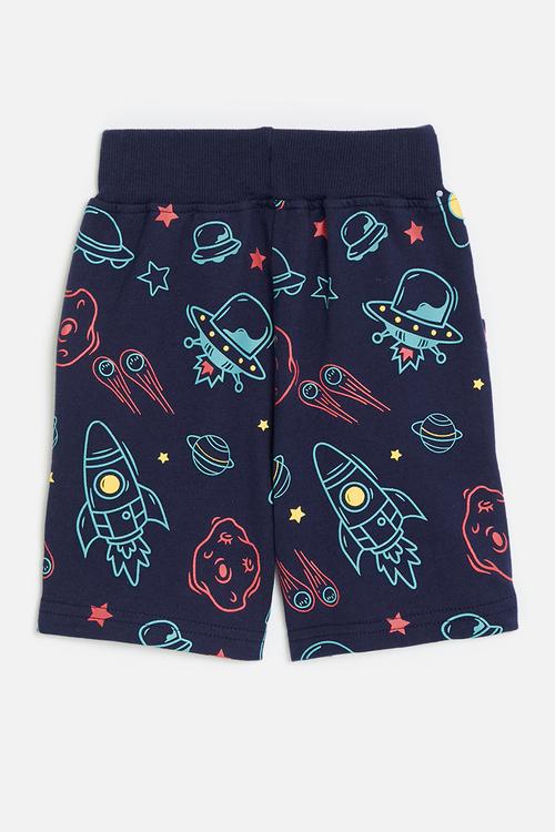 Space-themed printed sweatshorts - navy blue