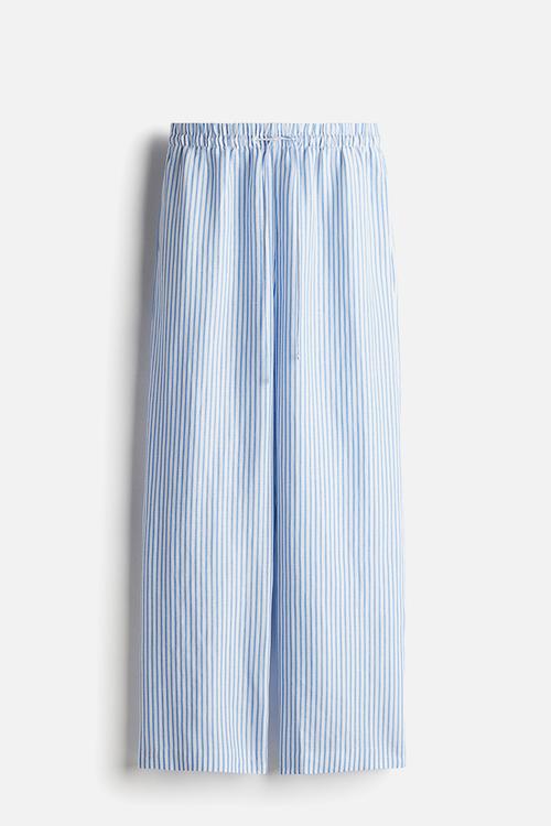 Linen-blend trousers - white & light blue striped
