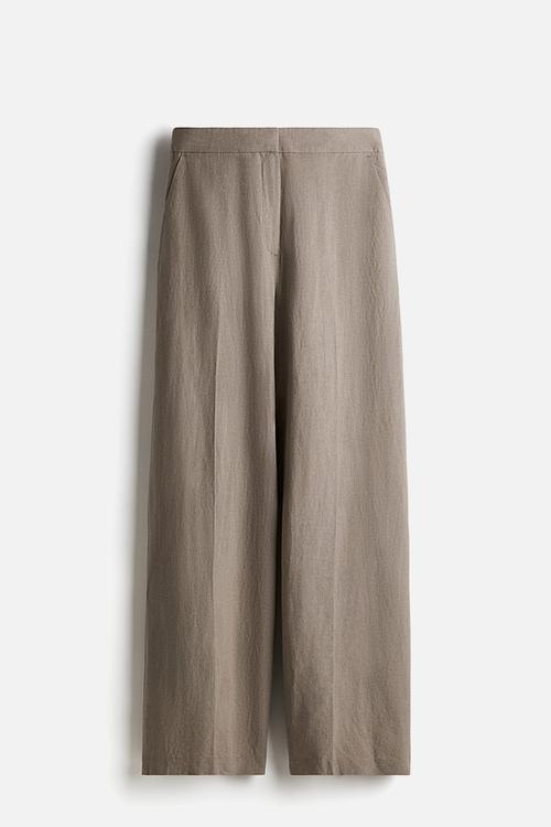 Wide linen-blend trousers - greige