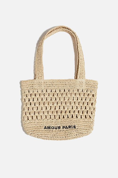 Straw tote bag - beige amour paris