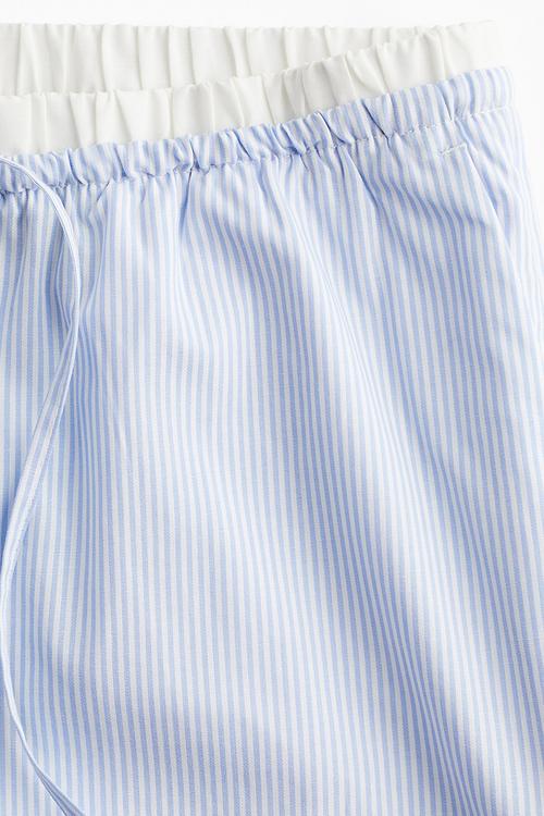 Double-waistband poplin drawstring trousers - light blue striped