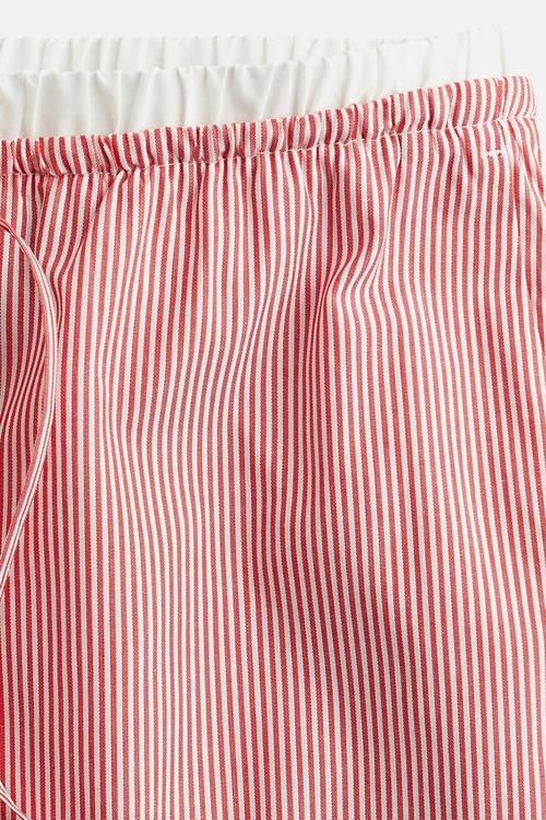 Double-waistband poplin drawstring trousers - red striped 