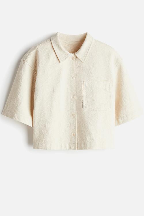 Oversized jacquard-denim shirt - cream