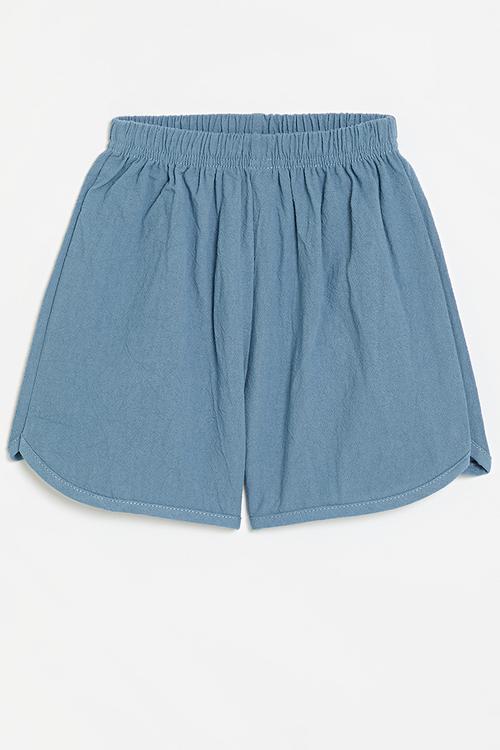 Curved hem shorts with elasticated waist - blue