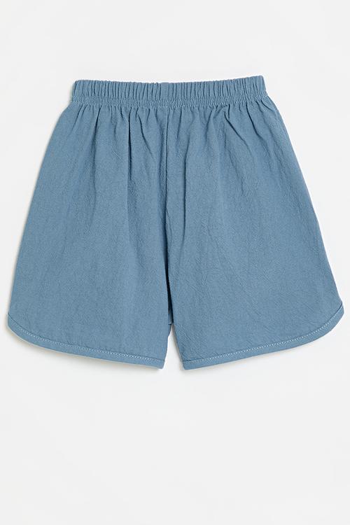 Curved hem shorts with elasticated waist - blue