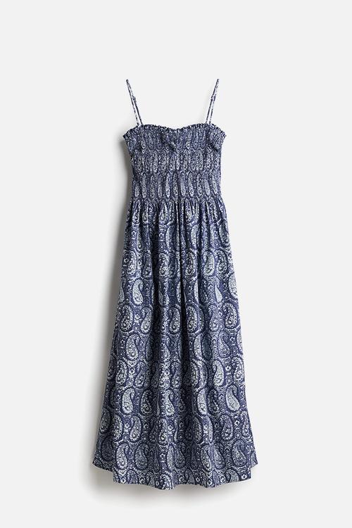 Smock-topped dress - dark blue/paisley-patterned