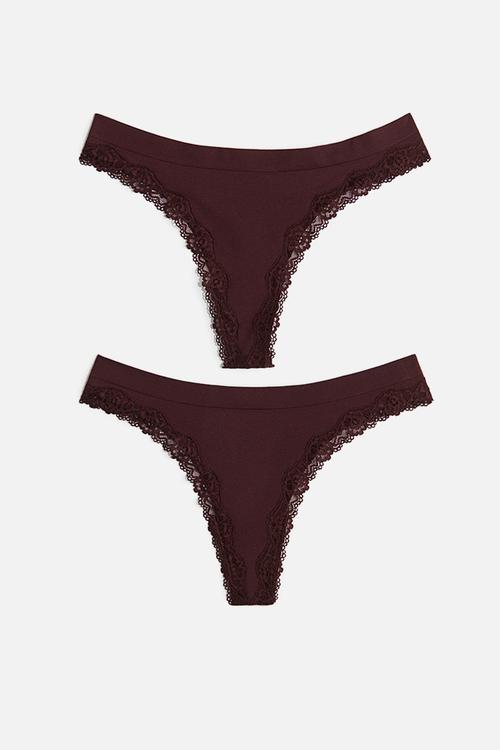2-Pack seamless lace-trimmed thong briefs - burgundy