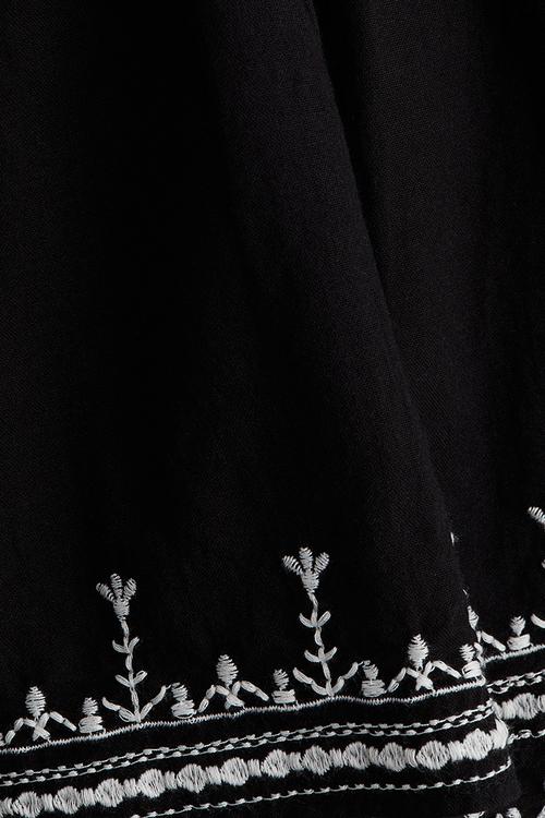 Embroidered cotton skirt - black patterned
