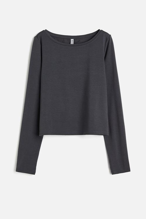 Sheer boat-neck top - dark grey