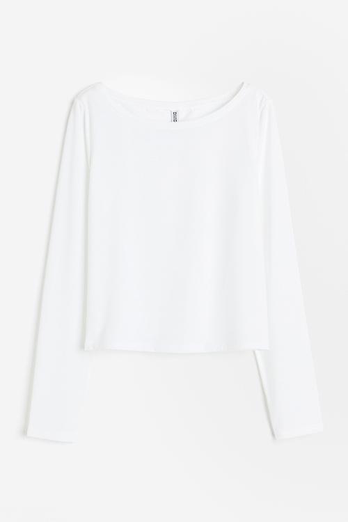 Sheer boat-neck top - white