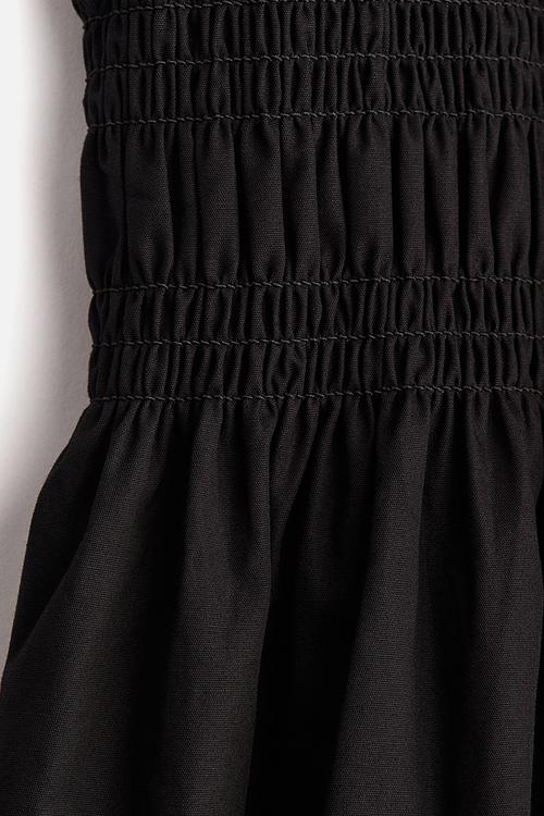 Smocked poplin dress - black