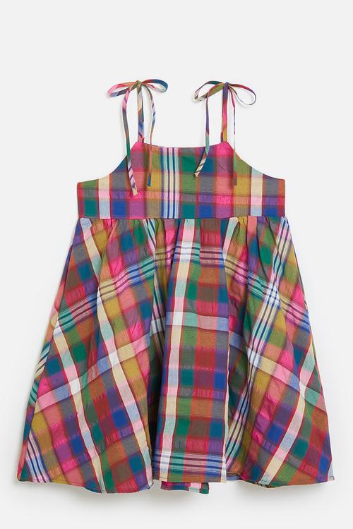 Madras plaid babydoll dress - multi