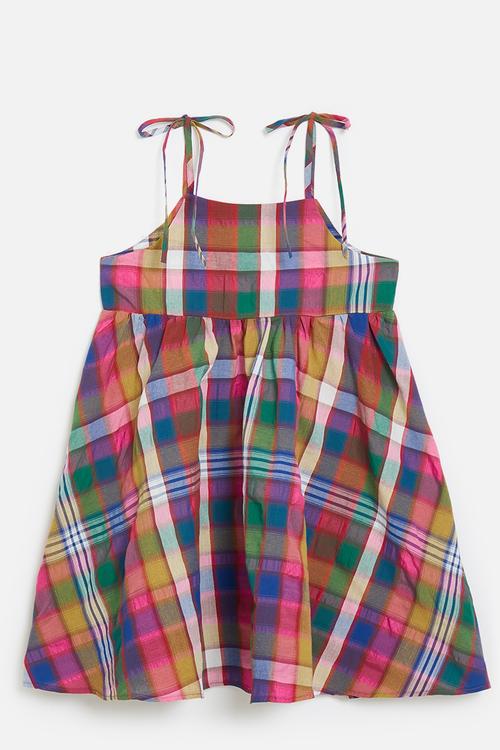 Madras plaid babydoll dress - multi