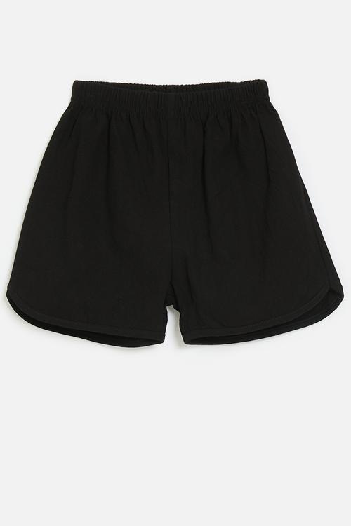 Elasticated curved hem shorts - black