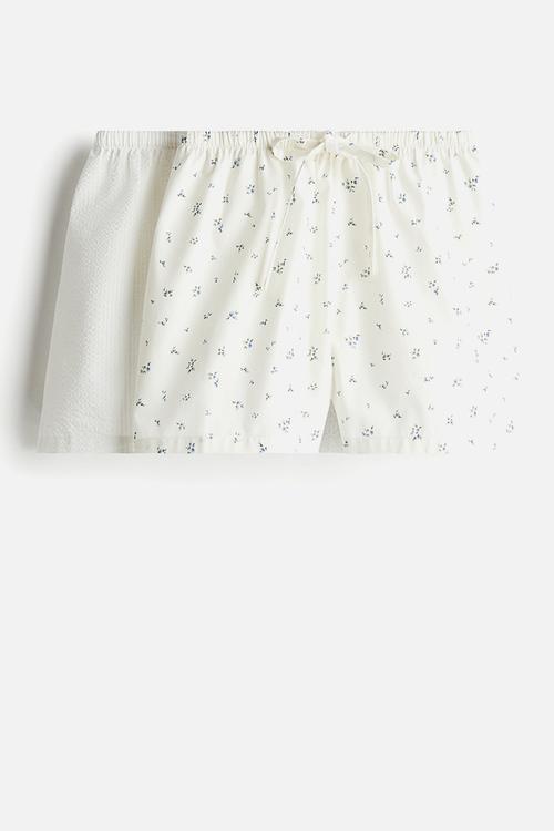 2-Pack cotton poplin pyjama shorts - white floral