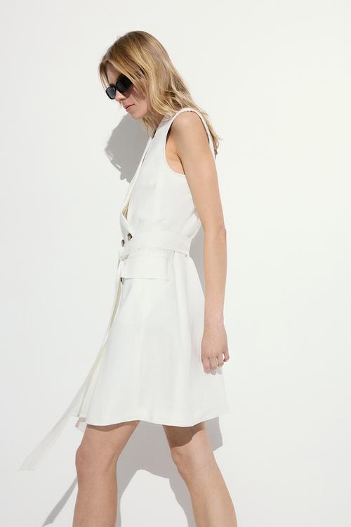 Linen-blend blazer dress - white