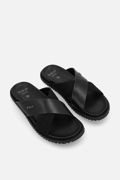 Cross Strap Jacquard  Sandal  - Black