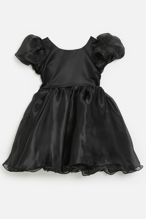 Organza pouf dress with bubble sleeves - black