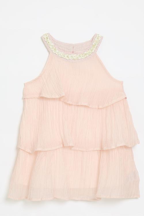 Tiered dress with halter detail -pink