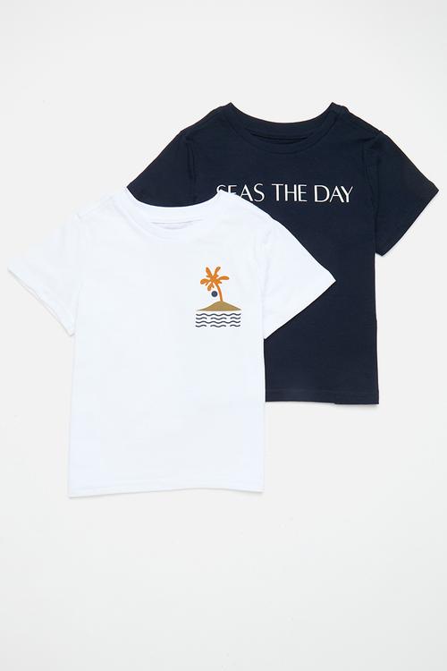 2 pack graphic & slogan tee - white/navy