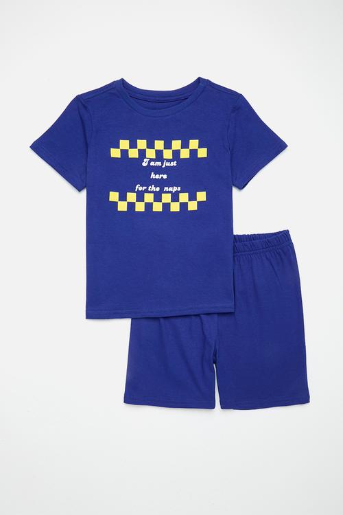 Pj set with placement print & slogan - royal blue/yellow