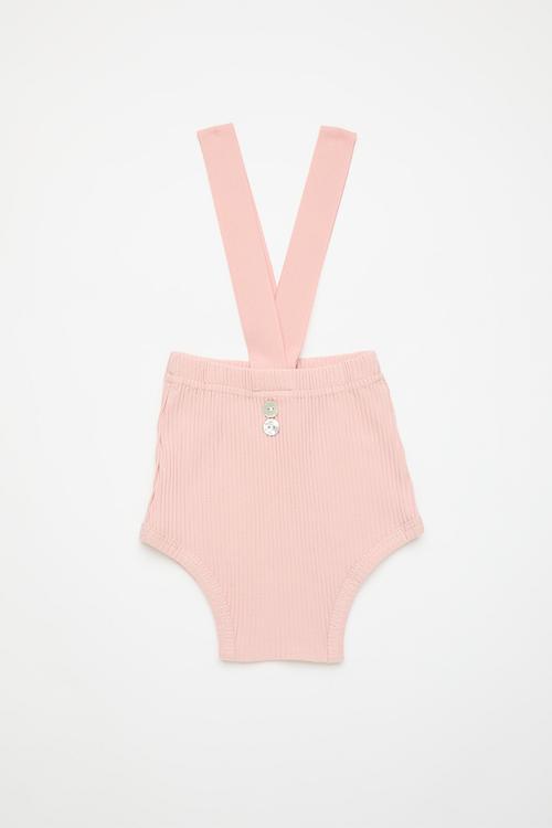 Rib knit suspender shorts - pink