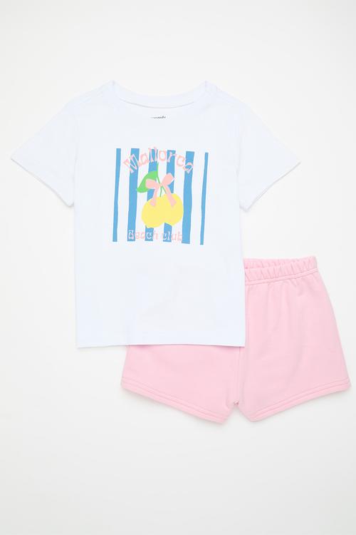 Placement print tee with shorts - white/pink/mallorca beach club