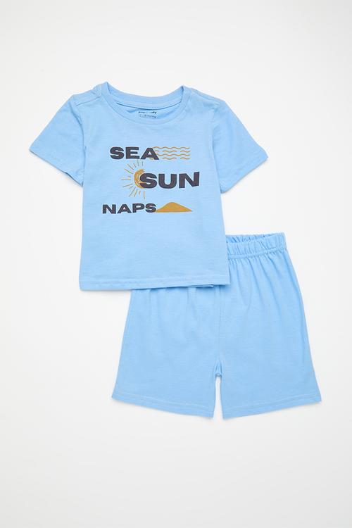 Pj set with slogan and graphic print - sky blue/sea sun naps