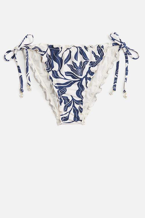 Tie tanga bikini bottoms - white & dark blue patterned