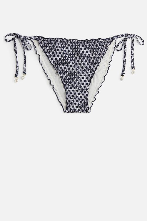 Tie tanga bikini bottoms - navy blue patterned 