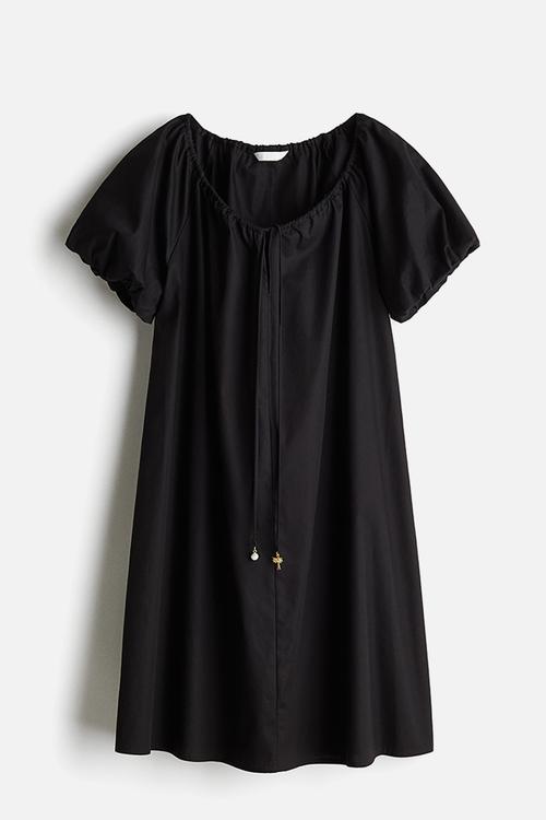 Drawstring-neck dress - black
