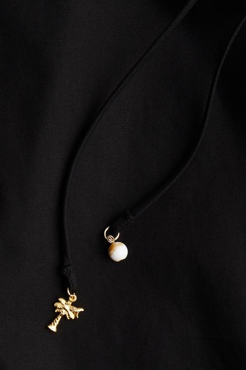 Drawstring-neck dress - black