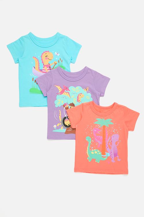 3 pack graphic print tee - blue/purple/coral