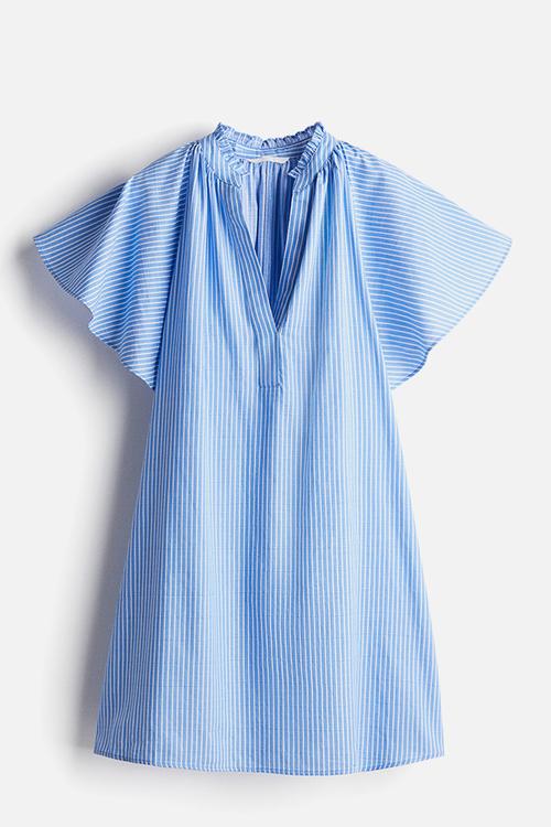 A-line muslin dress - light blue striped